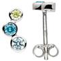 Ohrstecker 925 Sterling Silber 6 Zirkonia blau gr�n Ohrringe 