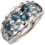 Damen Ring 585 Wei�gold 10  Blautopase blau 8 Diamanten (Gr��e: 58) 