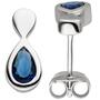 Ohrstecker Tropfen 925 Sterling Silber 2 Glassteine blau 