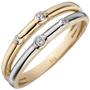 Damen Ring 2-reihig 333 Gelbgold bicolor 4 Zirkonia Goldring (Gr��e: 52) 