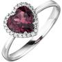 Damen Ring Herz 585 Gold Wei�gold 1 Rhodolith 24 Diamanten Brillanten (Gr��e: 60) 