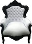 Casa Padrino Barock Sessel King wei� / schwarz in Lederoptik 85 x 85 x H. 120 cm