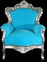 Casa Padrino Barock Sessel King T�rkis / Silber 85 x 85 x H. 120 cm - Barock M�bel