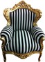 Casa Padrino Barock Sessel King gold mit schwarz-wei�en Streifen 85 x 85 x H. 120 Streifen gestreift