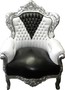 Casa Padrino Barock Sessel King Schwarz / Wei� in Lederoptik Bling Bling - Edel & Prunkvoll 