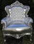 Casa Padrino Barock Sessel King silber / silber Lederoptik - Barock Sessel 