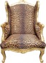 Casa Padrino Barock Lounge Thron Sessel Ohrensessel  Leopard / Gold - Luxus Barock M�bel