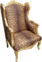 Casa Padrino Barock Lounge Thron Sessel Ohrensessel  Leopard / Gold - Luxus Barock M�bel