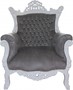 Casa Padrino Barock Sessel Al Capone Grau / Wei� mit Glitzersteinen 90 x 80 x H. 128 cm - Wohnzimmerm�bel