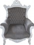 Casa Padrino Barock Sessel Al Capone Grau / Wei� mit Glitzersteinen 90 x 80 x H. 128 cm