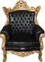Casa Padrino Antik Stil Wohnzimmer Sessel Al Capone Schwarz Lederoptik / Gold Mod2 - Barock Mbel