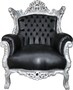 Casa Padrino Barock Sessel Al Capone Schwarz Lederoptik / Silber 90 x 80 x H. 128 cm - Wohnzimmerm�bel im Antik Stil