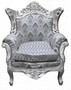 Casa Padrino Barock Sessel Al Capone Silber Muster / Silber M�bel Antik Stil
