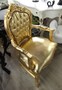 Barock Esszimmerstuhl Gold Lederoptik / Gold mit Armlehnen
