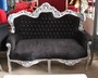 Barock 2-er Sofa King Schwarz / Silber mit Bling Bling Glitzersteinen
