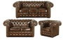 Casa Padrino Chesterfield Wohnzimmer 3er Set Dunkelbraun - Luxus Echtleder M�bel