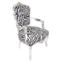 Casa Padrino Barock Salon Stuhl Zebra / Silber mit Armlehnen - Barockmbel