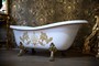Pomp��s by Casa Padrino Luxus Badewanne Deluxe freistehend von Harald Gl��ckler Wei� / Gold / Wei� 1470mm mit goldfarbenen L�wenf�ssen