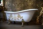 Pomps by Casa Padrino Luxus Badewanne Deluxe freistehend von Harald Glckler Wei / Gold / Wei 1560mm mit goldfarbenen Lwenfssen