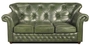 Casa Padrino Chesterfield Echtleder 3er Sofa in gr�n mit dunkelbraunen F��en 200 x 80 x H. 85 cm - Luxus Qualit�t