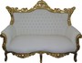 Casa Padrino Barock 2-er Sofa Master Wei� Lederoptik / Gold mit Bling Bling Glitzersteinen - Antik Stil M�bel - Limied Edition 