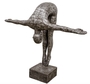 Casa Padrino Kunstspringer Skulptur Silber / Schwarz 157 x 54 x H. 135 cm - Luxus Deko Turmspringer Figur