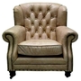 Casa Padrino Luxus Echtleder Sessel Beige 92 x 97 x H. 89 cm - Chesterfield Wohnzimmerm�bel