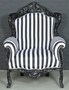 Casa Padrino Barock Sessel Schwarz / Wei� 85 x 85 x H. 120 cm - Barockstil Wohnzimmer Sessel mit Streifen