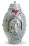 Casa Padrino Designer Porzellan Vase Grau / Mehrfarbig  27 x H. 39 cm - Handgefertigtes & Handbemaltes Luxus Deko Objekt 
