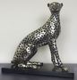 Casa Padrino Luxus Bronzefigur Silber / Schwarz 37 x 15 x H. 40 cm - Sitzender Gepard mit Marmorsockel