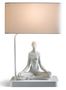 Casa Padrino Luxus Tischleuchte Grau / Wei� 38 x 20 x H. 54 cm - Designer Tischlampe mit dekorativer Yoga Porzellan Figur  
