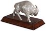 Casa Padrino Luxus Bison Bronzefigur Silber / Braun 35 x 18 x H. 20 cm - Versilberte Deko Figur mit Mahagoni Holzsockel