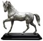 Casa Padrino Luxus Bronzefigur Pferd mit Holzsockel Silber / Schwarz 42 x 17 x H. 40 cm - Versilberte Deko Figur  