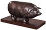 Casa Padrino Luxus Bronzefigur Schwein auf Holzsockel Bronze / Dunkelbraun 35 x 17 x H. 19 cm - Deko Figur 