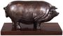Casa Padrino Luxus Bronzefigur Schwein auf Holzsockel Bronze / Dunkelbraun 35 x 17 x H. 19 cm - Deko Figur 