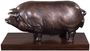 Casa Padrino Luxus Bronzefigur Schwein auf Holzsockel Bronze / Dunkelbraun 35 x 17 x H. 19 cm - Deko Figur 