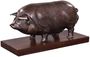 Casa Padrino Luxus Bronzefigur Schwein auf Holzsockel Bronze / Dunkelbraun 35 x 17 x H. 19 cm - Deko Figur 