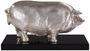 Casa Padrino Luxus Bronzefigur Schwein auf Holzsockel Silber / Schwarz 35 x 17 x H. 19 cm - Versilberte Deko Figur 