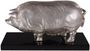 Casa Padrino Luxus Bronzefigur Schwein auf Holzsockel Silber / Schwarz 35 x 17 x H. 19 cm - Versilberte Deko Figur 