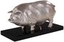 Casa Padrino Luxus Bronzefigur Schwein auf Holzsockel Silber / Schwarz 35 x 17 x H. 19 cm - Versilberte Deko Figur 