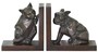 Casa Padrino Luxus Buchst�tzen Set Katze & Hund Bronze / Braun 18 x 18 x H. 10 cm - Deko Bronzefiguren mit Holzsockel