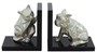Casa Padrino Luxus Buchst�tzen Set Katze & Hund Silber / Schwarz 18 x 18 x H. 10 cm - Deko Bronzefiguren mit Holzsockel