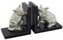 Casa Padrino Luxus Buchst�tzen Set Katze & Hund Silber / Schwarz 18 x 18 x H. 10 cm - Deko Bronzefiguren mit Holzsockel