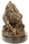 Casa Padrino Luxus Bronze Skulptur L�we mit Schlange auf Marmorsockel Bronze / Gold / Schwarz 41 x H. 35 cm - Luxus Bronzefigur