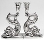 Casa Padrino Luxus Kerzenhalter Set Fische Silber 12 x 8 x H. 20 cm - Hotel & Restaurant Deko Accessoires 