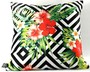 Casa Padrino Luxus Deko Kissen Miami Flowers & Leaves Schwarz / Wei� / Mehrfarbig 45 x 45 cm - Feinster Samtstoff - Luxus Qualit�t 