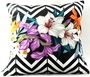 Casa Padrino Wohnzimmer Kissen Georgia Flowers Schwarz / Wei� / Mehrfarbig Lilie 45 x 45 cm - Feinster Samtstoff - Luxus Deko Accessoires 