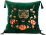 Casa Padrino Luxus Deko Kissen mit Troddeln Tiger Gr�n / Mehrfarbig 45 x 45 cm - Feinster Samtstoff - Luxus Qualit�t 