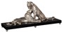 Casa Padrino Luxus Deko Bronzefiguren mit Holzsockel 2 Tiger Silber / Schwarz 83 x 23 x H. 34 cm - Luxus Qualit�t
