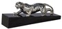 Casa Padrino Luxus Bronzefigur Puma Silber / Schwarz 60 x 17 x H. 20 cm - Elegante Dekofigur auf Holzsockel